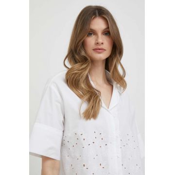 United Colors of Benetton camasa din bumbac femei, culoarea alb, cu guler clasic, relaxed