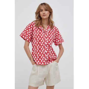 United Colors of Benetton camasa din bumbac femei, culoarea rosu, cu guler clasic, regular