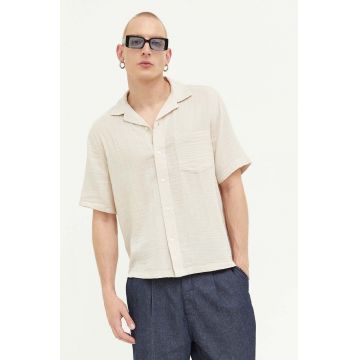 Abercrombie & Fitch camasa din bumbac barbati, culoarea bej, regular