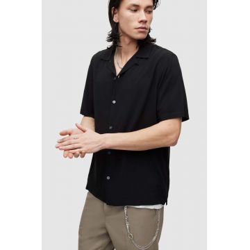 AllSaints camasa barbati, culoarea negru, regular