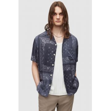 AllSaints camasa barbati, culoarea negru, relaxed