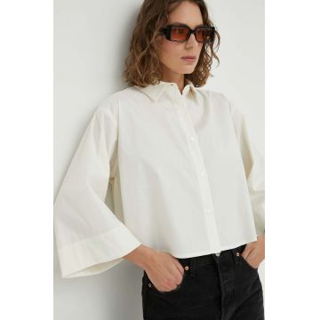 Alohas camasa femei, culoarea bej, cu guler clasic, relaxed