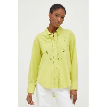 Answear Lab cămașă de in culoarea verde, cu guler clasic, regular