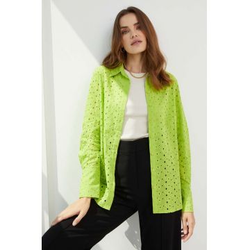 Answear Lab camasa din bumbac femei, culoarea verde, cu guler clasic, regular