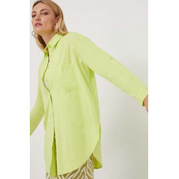 Answear Lab camasa din bumbac femei, culoarea verde, cu guler clasic, relaxed