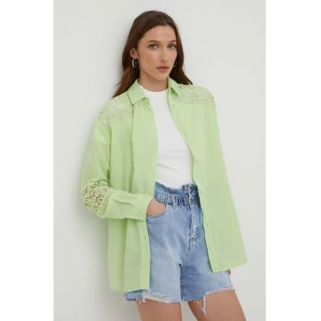 Answear Lab camasa din bumbac femei, culoarea verde, cu guler clasic, relaxed