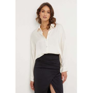 Answear Lab camasa femei, culoarea bej, cu guler clasic, relaxed