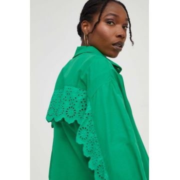 Answear Lab camasa femei, culoarea verde, cu guler clasic, relaxed Answear Lab camasa femei, culoarea verde, cu guler clasic, relaxed