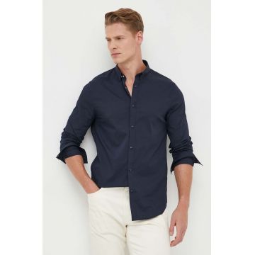 Armani Exchange camasa barbati, culoarea albastru marin, cu guler button-down, slim