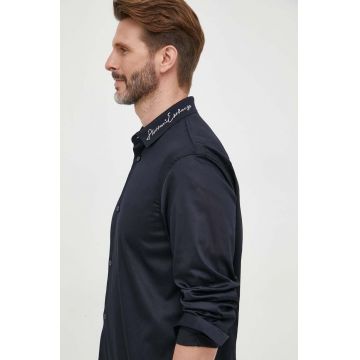Armani Exchange camasa barbati, culoarea albastru marin, cu guler clasic, regular