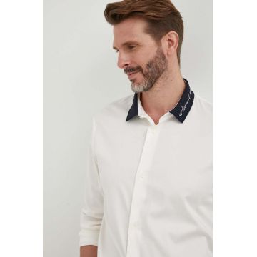 Armani Exchange camasa barbati, culoarea bej, cu guler clasic, regular