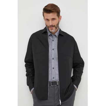 Armani Exchange camasa din bumbac barbati, culoarea negru, cu guler clasic, relaxed