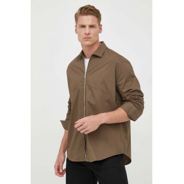 Armani Exchange camasa din bumbac barbati, culoarea verde, cu guler clasic, relaxed