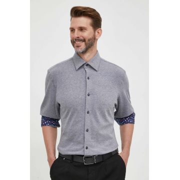 BOSS camasa din bumbac barbati, culoarea albastru marin, cu guler clasic, regular
