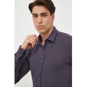BOSS camasa din bumbac barbati, culoarea albastru marin, cu guler clasic, slim