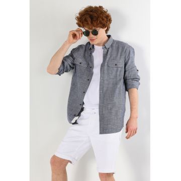 Camasa Oxford cu buzunare cu clapa - Alb/Bleumarin