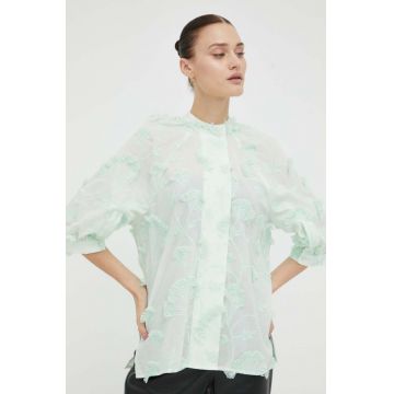 Day Birger et Mikkelsen camasa Charlie femei, culoarea verde, cu guler stand-up, relaxed