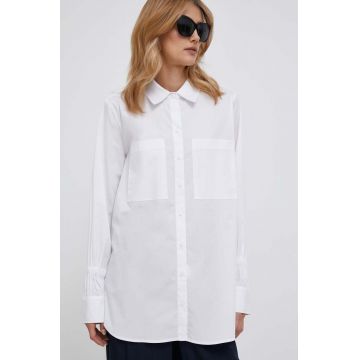 Dkny camasa femei, culoarea alb, cu guler clasic, relaxed