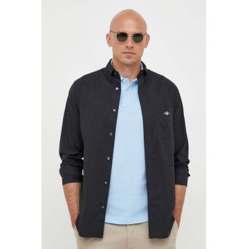Gant camasa din bumbac barbati, culoarea negru, cu guler button-down, regular