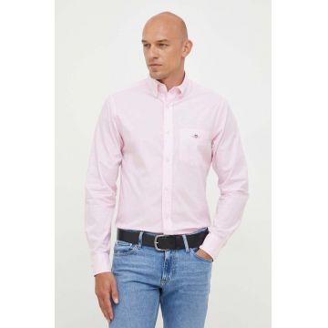 Gant camasa din bumbac barbati, culoarea roz, cu guler button-down, regular