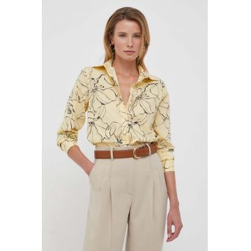 Gant camasa din bumbac femei, culoarea galben, cu guler clasic, regular