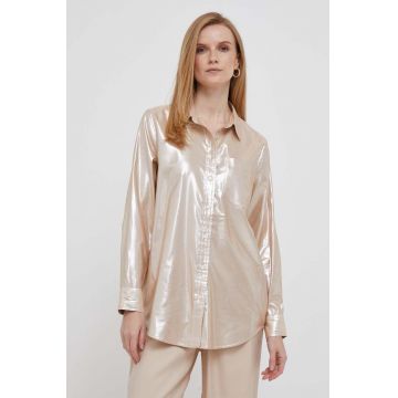 GAP camasa femei, culoarea bej, cu guler clasic, regular