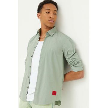 HUGO camasa barbati, culoarea verde, cu guler clasic, slim