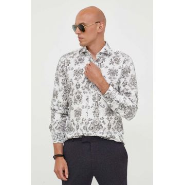 Joop! camasa barbati, culoarea alb, cu guler italian, slim