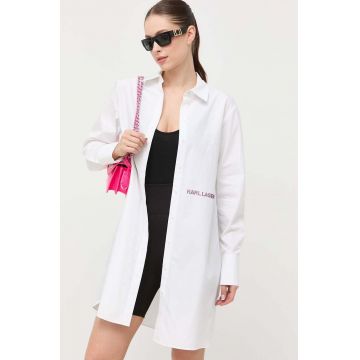 Karl Lagerfeld camasa din bumbac femei, culoarea alb, cu guler clasic, regular