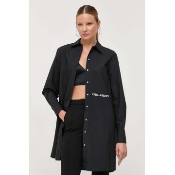 Karl Lagerfeld camasa din bumbac femei, culoarea negru, cu guler clasic, regular