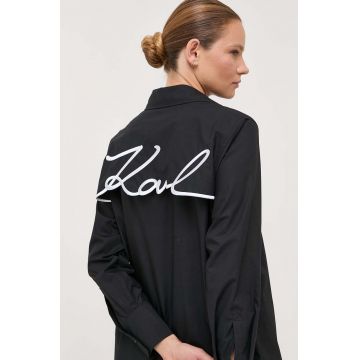 Karl Lagerfeld camasa din bumbac femei, culoarea negru, cu guler clasic, regular