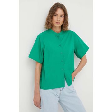 Marc O'Polo camasa din bumbac DENIM femei, culoarea verde, cu guler stand-up, regular