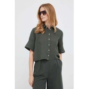Pepe Jeans camasa de in Febbi culoarea verde, cu guler clasic, regular