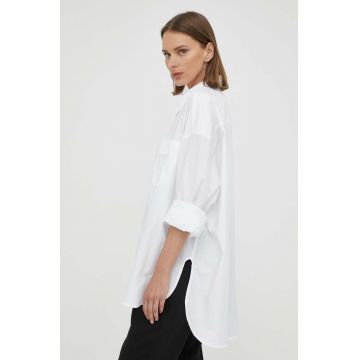 Remain camasa din bumbac femei, culoarea alb, cu guler clasic, relaxed