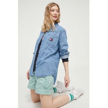 Tommy Jeans camasa jeans femei, cu guler clasic, regular