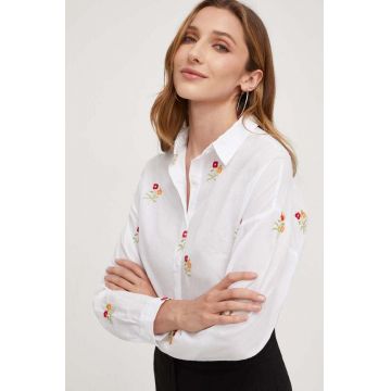 Answear Lab camasa din bumbac femei, culoarea alb, cu guler clasic, regular