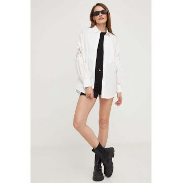 Answear Lab camasa din bumbac femei, culoarea alb, cu guler clasic, relaxed