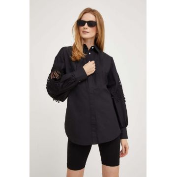 Answear Lab camasa din bumbac femei, culoarea negru, cu guler clasic, relaxed