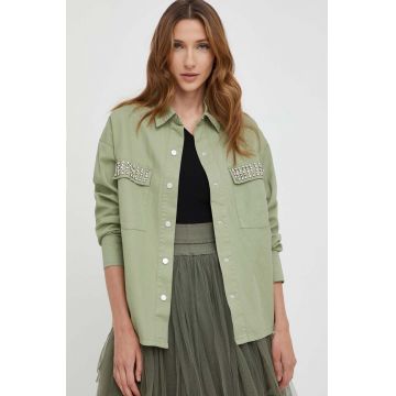 Answear Lab camasa din bumbac femei, culoarea verde, cu guler clasic, relaxed