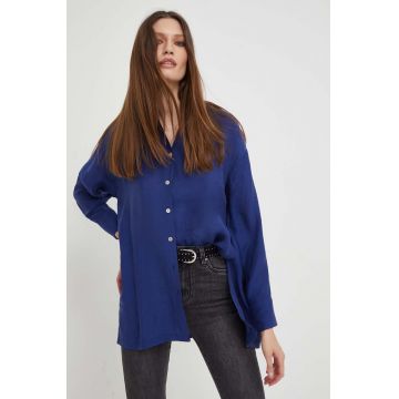 Answear Lab camasa femei, culoarea albastru marin, cu guler clasic, relaxed