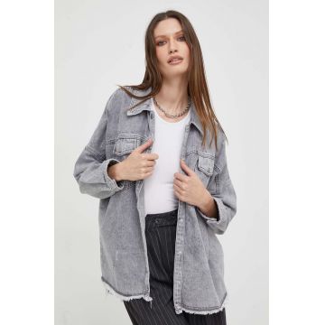 Answear Lab camasa jeans femei, culoarea gri, cu guler clasic, relaxed