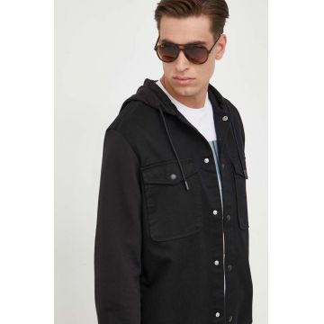 Armani Exchange camasa barbati, culoarea negru, relaxed