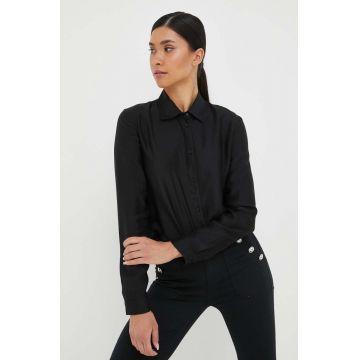 Armani Exchange camasa femei, culoarea negru, cu guler clasic, regular
