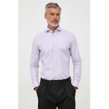 BOSS camasa barbati, culoarea violet, cu guler italian, slim