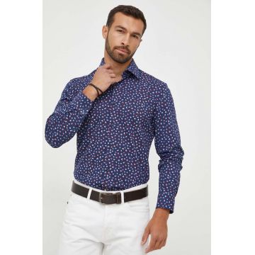 BOSS camasa din bumbac barbati, culoarea albastru marin, cu guler clasic, regular