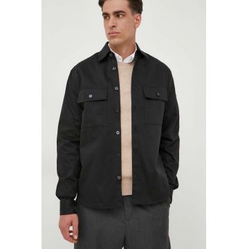 BOSS camasa din bumbac barbati, culoarea negru, cu guler clasic, relaxed