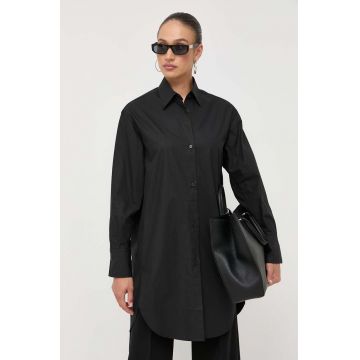 BOSS camasa din bumbac femei, culoarea negru, cu guler clasic, relaxed