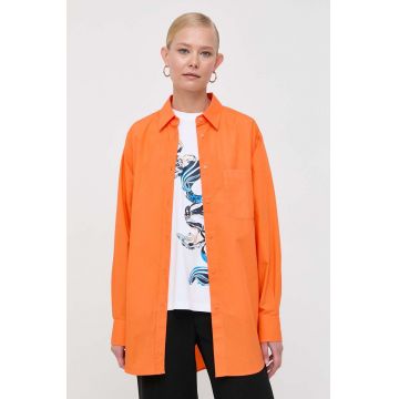 BOSS camasa din bumbac femei, culoarea portocaliu, cu guler clasic, regular