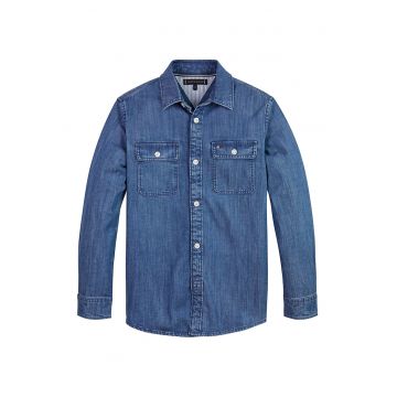 Camasa de denim cu buzunare pe piept