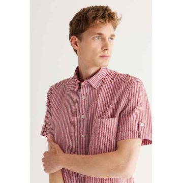 Camasa din amestec de bumbac cu maneci scurte si model in dungi